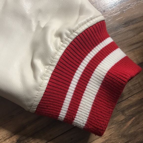 Zara red and white varsity jacket all about technique size large - Picture 7 of 16